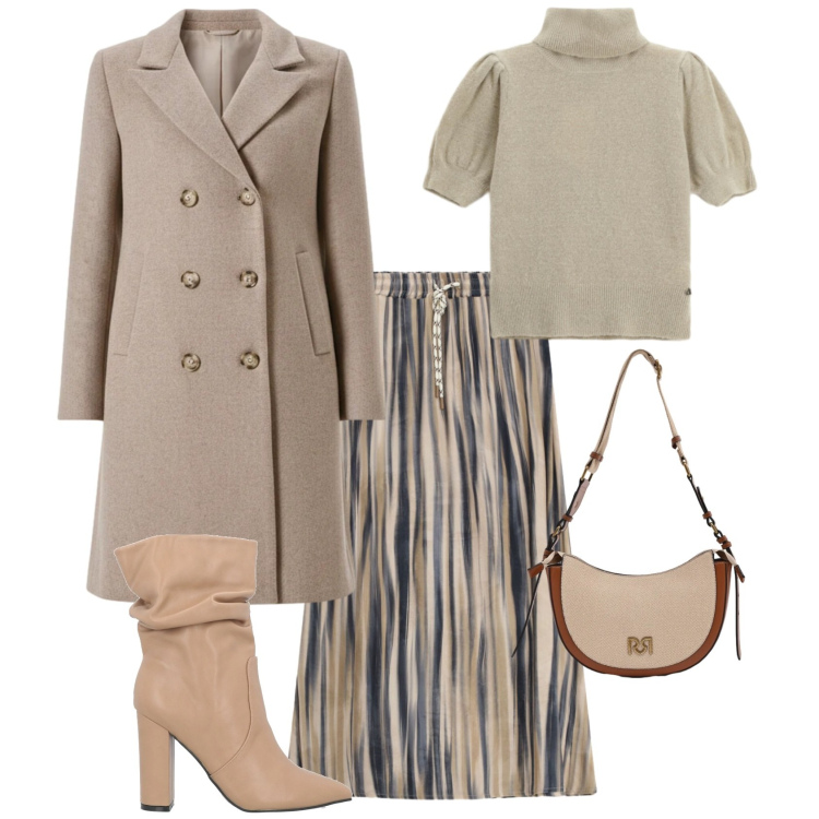 Outfit donna - Casual chic ogni giorno. Stile Casual chic per Tutti i giorni. Abbinamento con stivaletti, maglieria, gonne lunghe, borse a tracolla, cappotti.