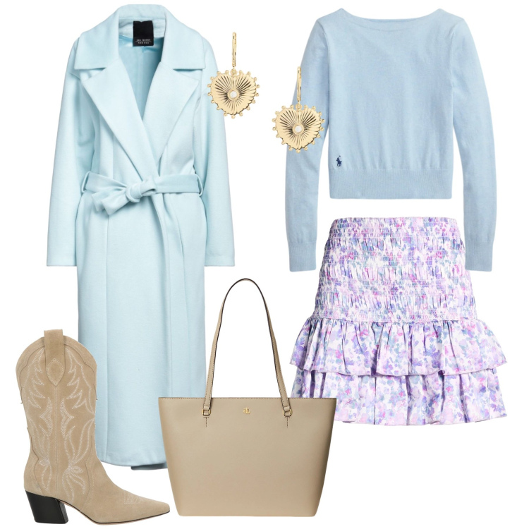 Outfit donna - Pastel Romance. Stile Romantica per Tutti i giorni. Abbinamento con minigonne, cappotti, stivali, borse tote, orecchini, maglieria.