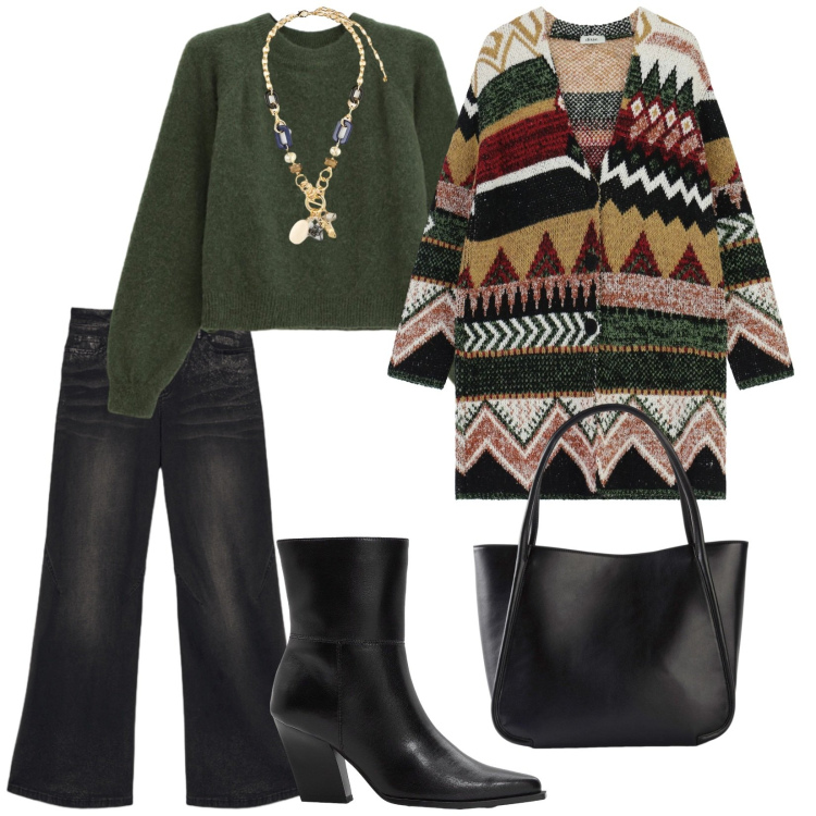 Outfit donna - Le belle giornate. per Tutti i giorni. Abbinamento con shopping bag, stivaletti, maglieria, jeans, collane, cappotti.