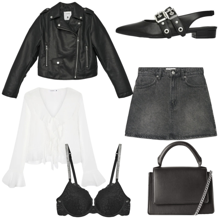 Outfit donna - Rock. Stile Rock per Tutti i giorni. Abbinamento con borse a tracolla, reggiseni a balconcino, bluse, ballerine, giacche, minigonne.