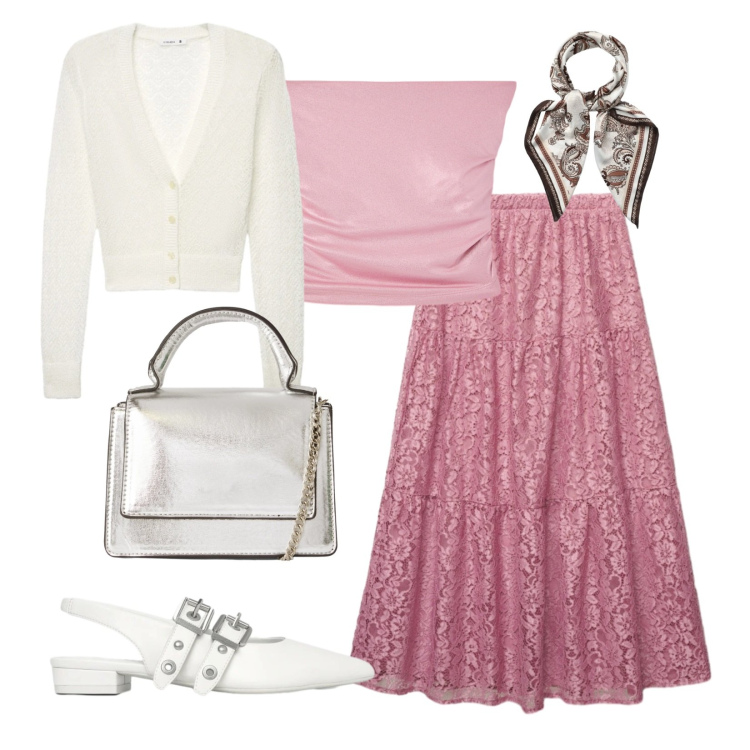 Outfit donna - Spring. Stile Bon Ton per Cerimonia. Abbinamento con gonne lunghe, top, cardigans, ballerine, borse a tracolla, foulard.