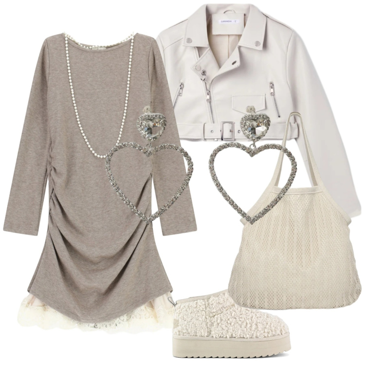 Outfit donna - Look. Stile Casual chic per Tutti i giorni. Abbinamento con shopping bag, giacche, vestiti lunghi, orecchini, stivaletti.