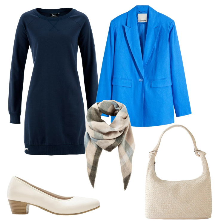 Outfit donna - Total look #2340479. Stile Casual chic per Ufficio. Abbinamento con vestiti, sciarpe, décolleté, blazer, shopping bag.