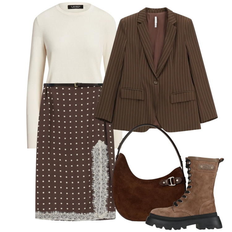 Outfit donna - Total look #2340490. Stile Chic per Tutti i giorni. Abbinamento con stivaletti, gonne lunghe, blazer, maglieria, borse a spalla.