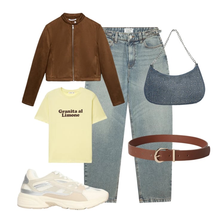 Outfit donna - Terranova collezione. Stile Urban per Tutti i giorni. Abbinamento con cinture, giacche, t-shirt, jeans, sneakers, borse a tracolla.