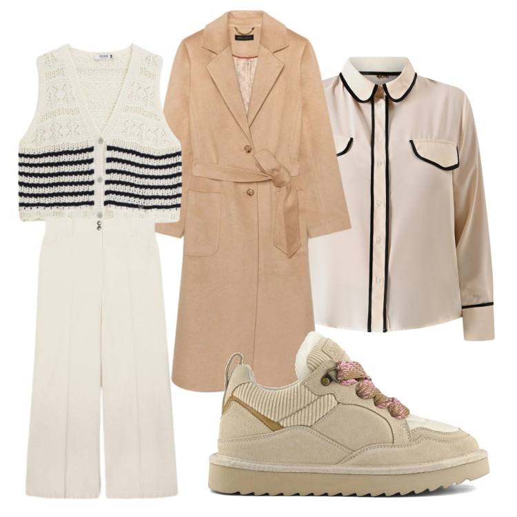 Outfit donna - Febbraio soft curvy. Stile Sporty chic per Tutti i giorni. Abbinamento con pantaloni chino, cappotti, maglieria, camicie, sneakers alte.