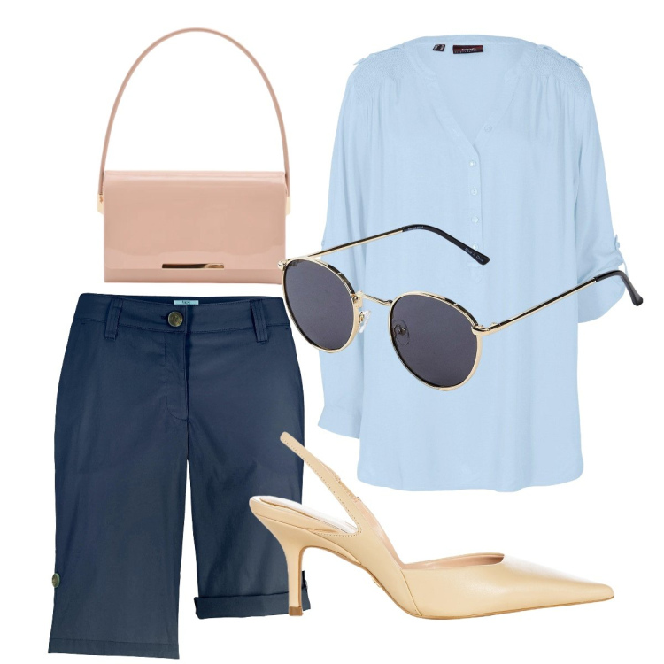 Outfit donna - Camicia soft curvy. Stile Bon Ton per Tutti i giorni. Abbinamento con occhiali da sole, bermuda, tuniche, pochette, décolleté.