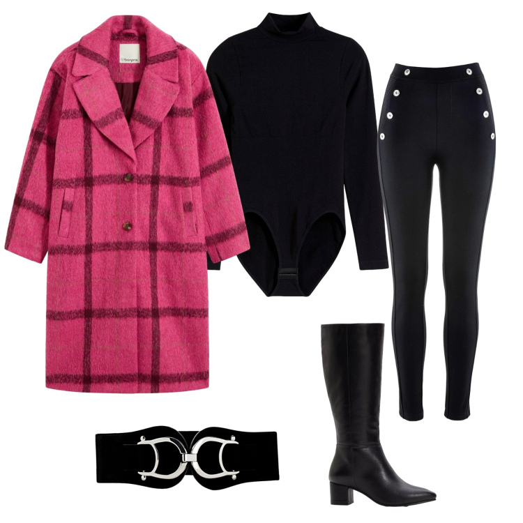 Outfit donna - Total look #2340726. Stile Casual chic per Ufficio. Abbinamento con stivali, cinture, leggings, body, cappotti.