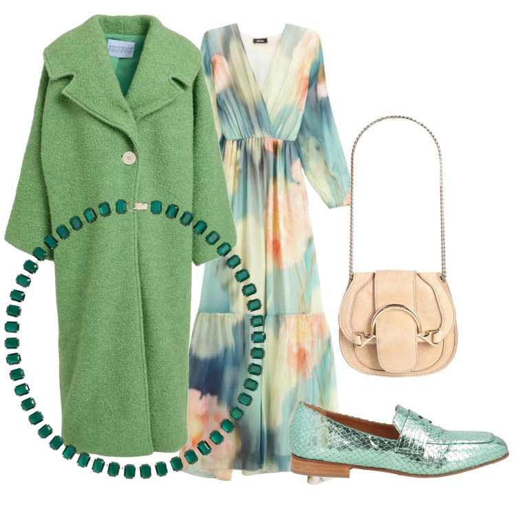 Outfit donna - Total look #2340767. Stile Chic per Serata fuori. Abbinamento con marsupi, cappotti, mocassini, vestiti lunghi, collane.