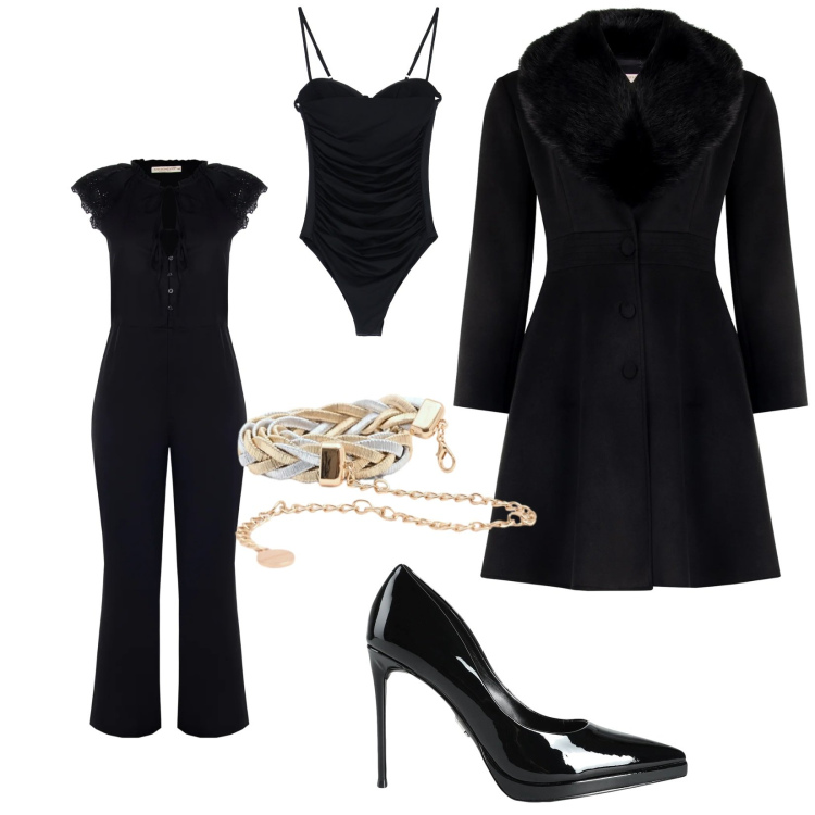 Outfit donna - Serata romantica. Stile Glamour per Serata fuori. Abbinamento con décolleté, body, cinture, cappotti, tute.