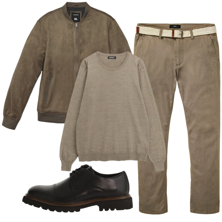 Outfit uomo - Total look #2340798. Stile Casual per Ufficio. Abbinamento con pantaloni chino, maglieria, scarpe stringate, giacche.