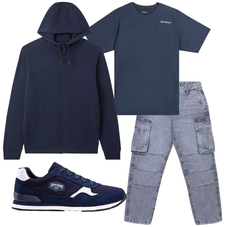 Outfit uomo - Total look #2340801. Stile Casual per Tutti i giorni. Abbinamento con sneakers, jeans, felpe con cappuccio, t-shirt.