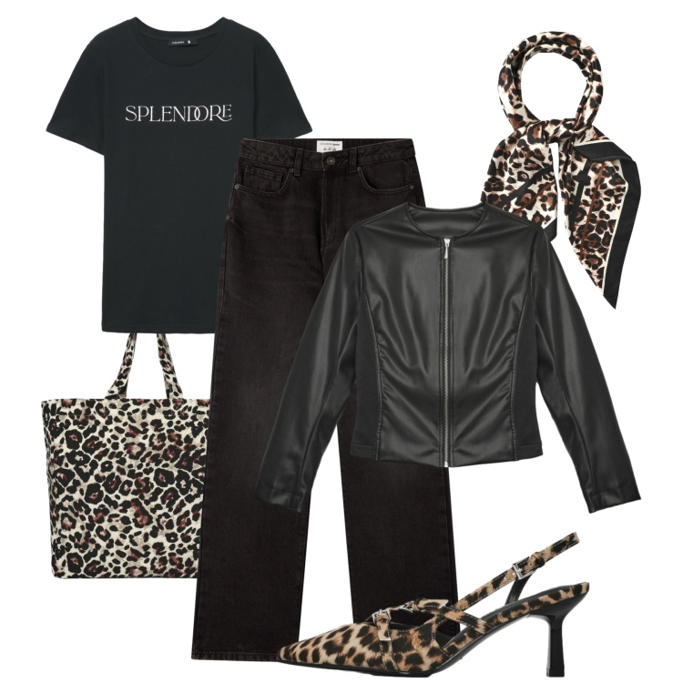 Outfit donna - Terranova Urban Spring. Stile Urban per Tutti i giorni. Abbinamento con giacche, décolleté, foulard, shopping bag, t-shirt, jeans dritti.