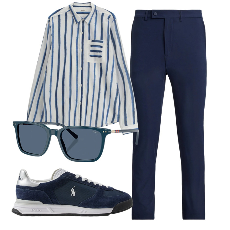 Outfit uomo - Total look #2340828. Stile Trendy per Ufficio. Abbinamento con camicie, occhiali da sole, sneakers, pantaloni.