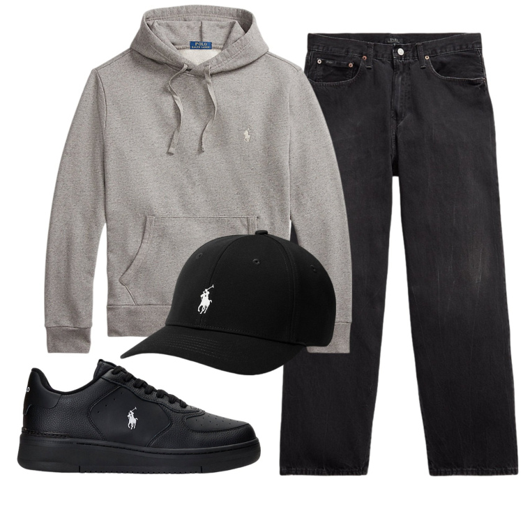 Outfit uomo - Total look #2340829. Stile Casual per Tutti i giorni. Abbinamento con sneakers, cappelli, felpe con cappuccio, jeans.