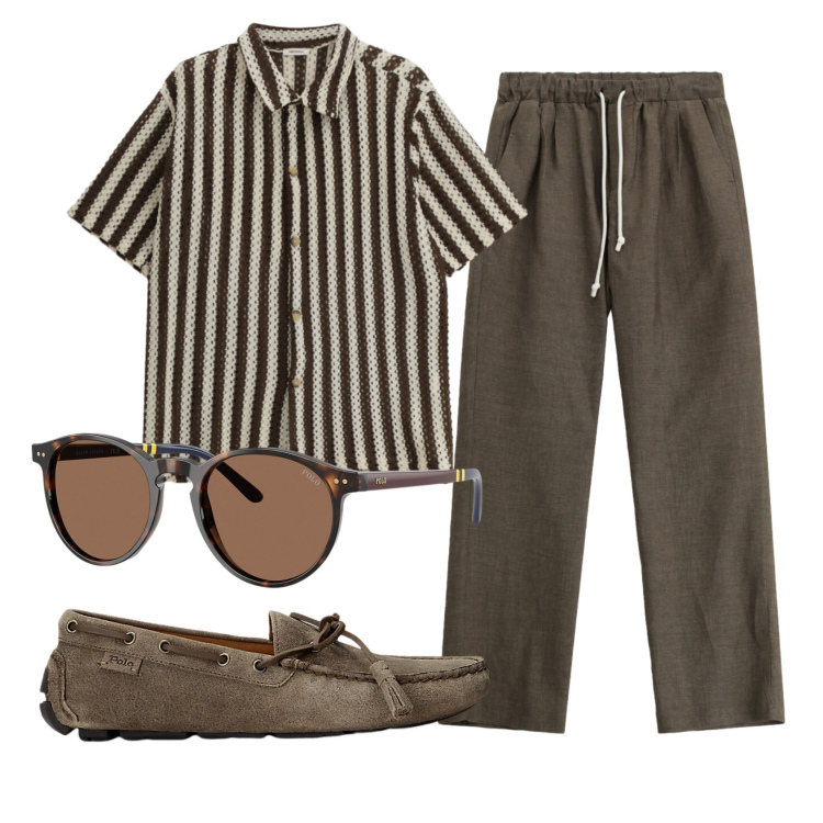 Outfit uomo - Total look #2340833. Stile Casual per Ufficio. Abbinamento con pantaloni, camicie a manica corta, scarpe stringate, occhiali da sole.