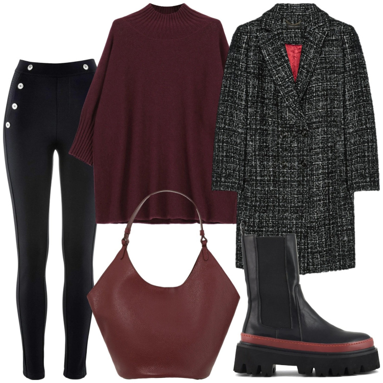 Outfit donna - Total look #2340834. Stile Urban per Tutti i giorni. Abbinamento con leggings, maglieria, cappotti, borse a spalla, stivaletti chelsea.