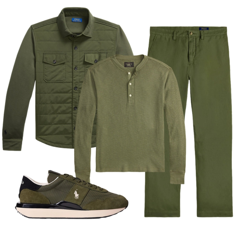 Outfit uomo - Green. Stile Casual per Tutti i giorni. Abbinamento con sneakers, t-shirt, pantaloni, cappotti.