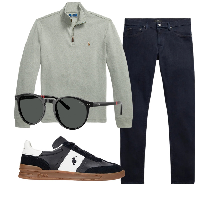 Outfit uomo - Total look #2340839. Stile Casual per Ufficio. Abbinamento con sneakers, jeans, occhiali da sole, pullovers.