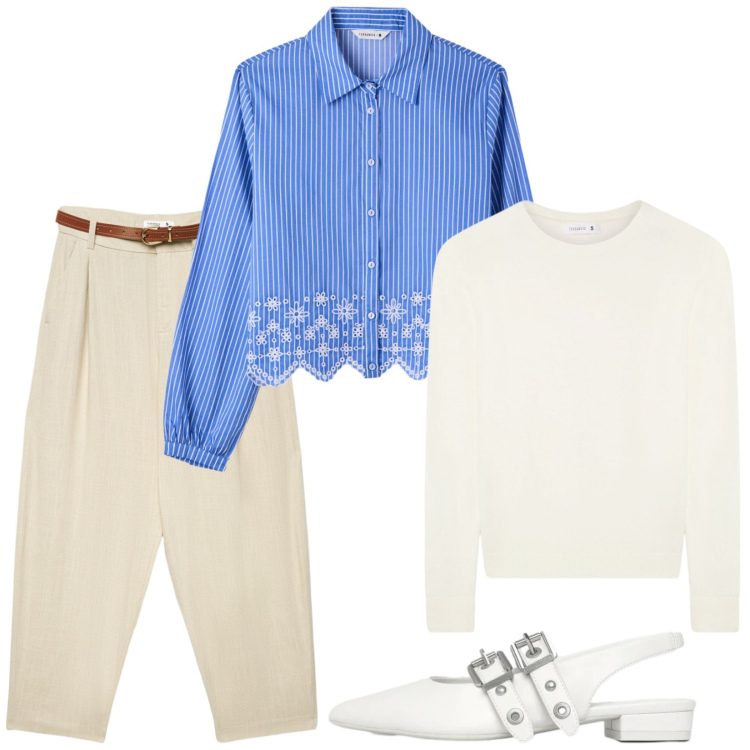 Outfit donna - Total look #2340842. Stile Casual per Tutti i giorni. Abbinamento con pantaloni chino, maglieria, ballerine, camicie.