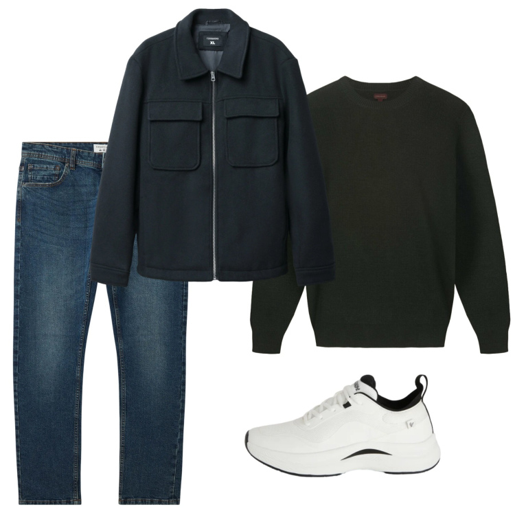 Outfit uomo - Febbraio. Stile Casual per Tutti i giorni. Abbinamento con jeans, cappotti, sneakers, maglieria.