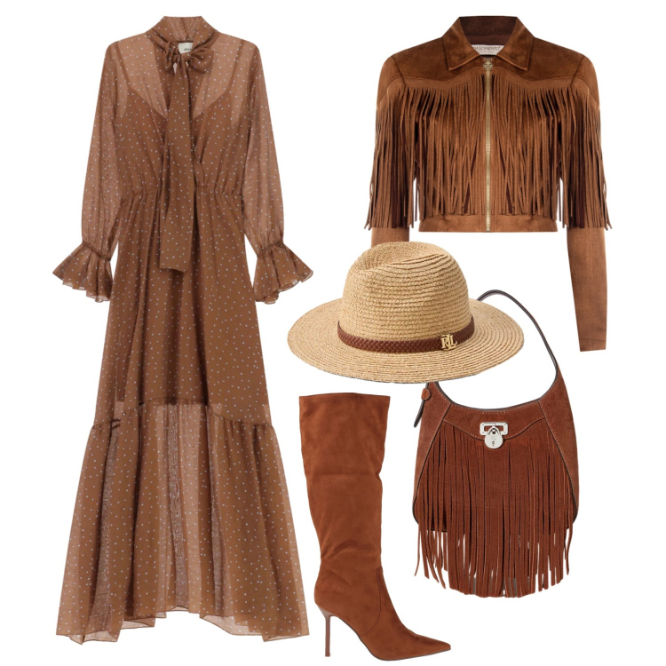 Outfit donna - Boho chic. Stile Boho per Tutti i giorni. Abbinamento con stivali, vestiti lunghi, giacche, borse a tracolla, cappelli.