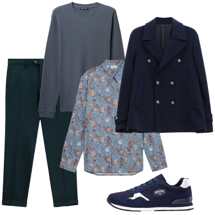Outfit uomo - Martedì trendy. Stile Casual per Tutti i giorni. Abbinamento con sneakers, camicie, maglieria, pantaloni, cappotti.