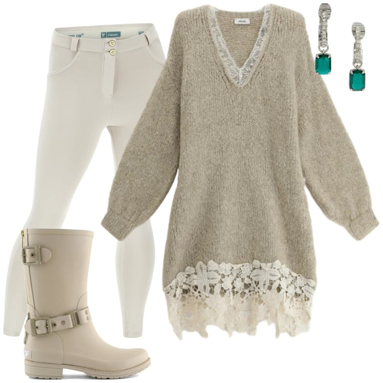 Outfit donna - Total look #2340886. Stile Sporty chic per Tutti i giorni. Abbinamento con orecchini, vestiti corti, pantaloni skinny, stivali.