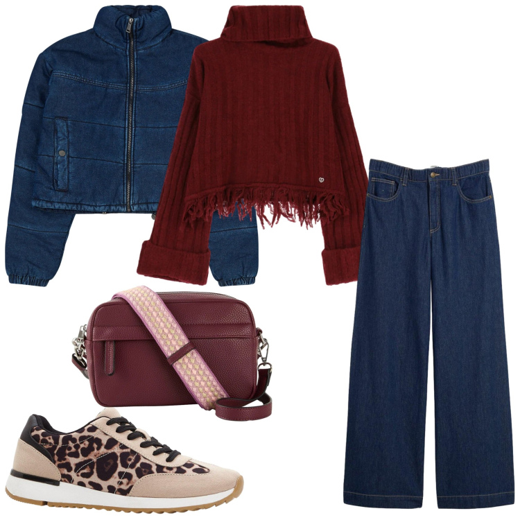 Outfit donna - Total look #2340887. Stile Casual chic per Tutti i giorni. Abbinamento con sneakers, borse a tracolla, jeans dritti, blazer, maglieria.