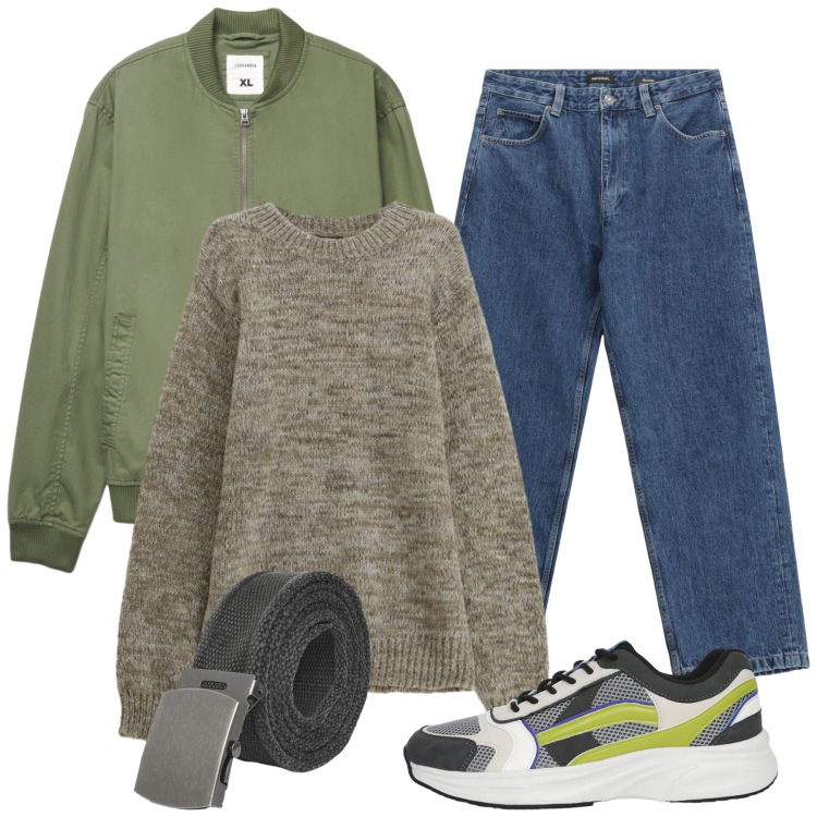 Outfit uomo - Total look #2340906. Stile Urban per Tutti i giorni. Abbinamento con jeans, maglieria, cinture, sneakers, bomber.