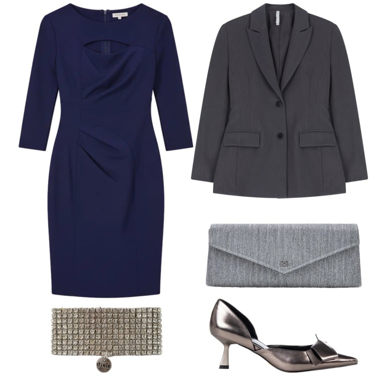 Outfit donna - Cut-out Confidence. Stile Chic per Cerimonia. Abbinamento con pochette, vestiti a tubino, décolleté, blazer, braccialetti.