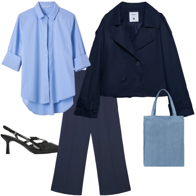 Outfit donna - Terranova SS 26. Stile Casual chic per Tutti i giorni. Abbinamento con caban, camicie, pantaloni, borse tote, décolleté.