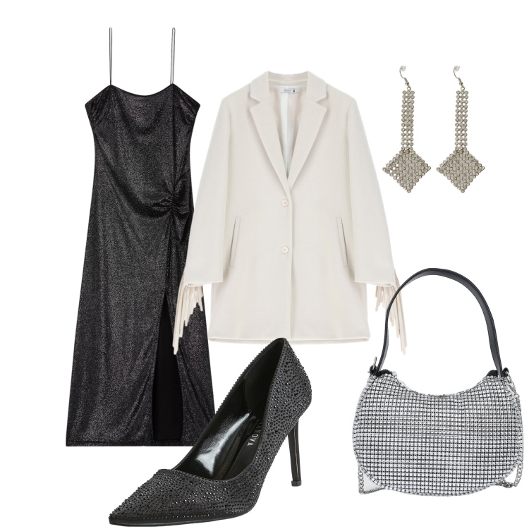 Outfit donna - Brillantino. Stile Sexy per Serata fuori. Abbinamento con décolleté, borse a spalla, vestiti lunghi, orecchini, cappotti.