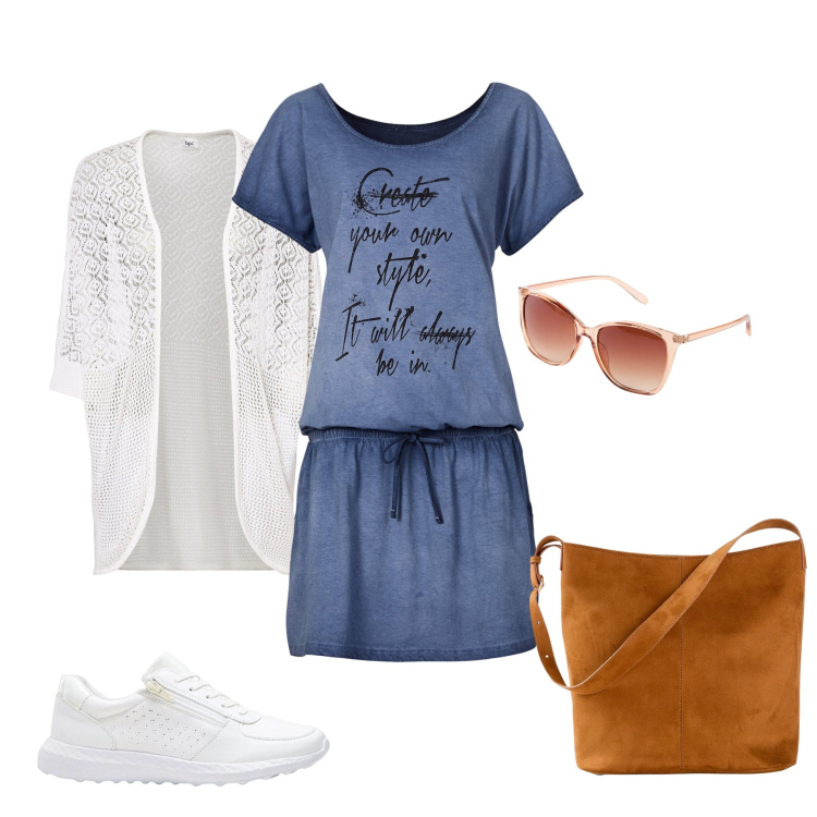 Outfit donna - Leggerezza e Stile Quotidiano. Stile Casual chic per Tutti i giorni. Abbinamento con vestiti corti, sneakers, cardigans, borse a mano, occhiali da sole.