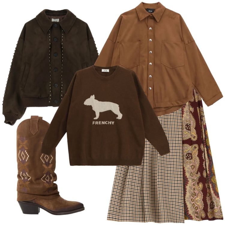 Outfit donna - Stile ranch. Stile Trendy per Tutti i giorni. Abbinamento con stivali, maglieria, gonne, bomber, camicie.