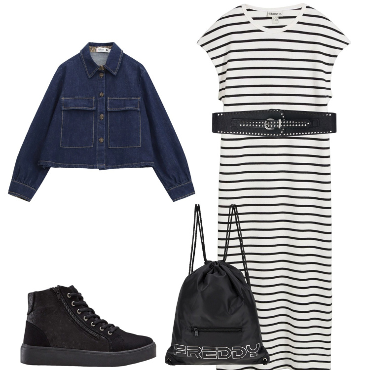 Outfit donna - Total look #2340967. Stile Casual chic per Tutti i giorni. Abbinamento con sneakers alte, vestiti, cinture, zaini, blazer.