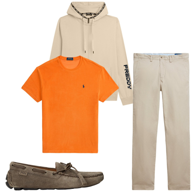Outfit uomo - Total look #2340969. Stile Casual per Tutti i giorni. Abbinamento con felpe con cappuccio, scarpe stringate, t-shirt, pantaloni chino.