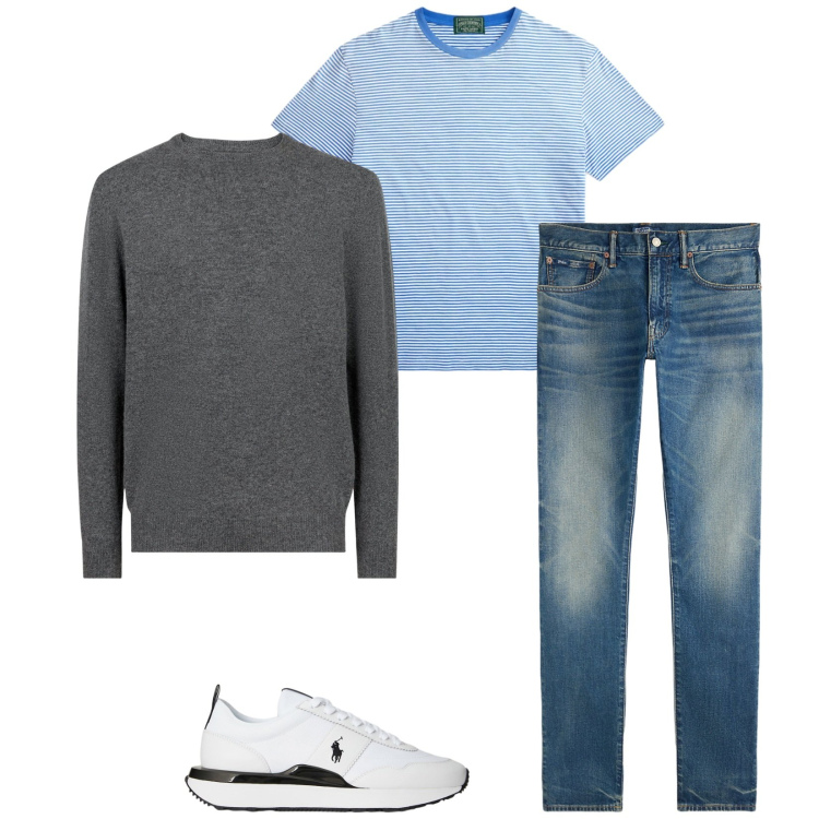 Outfit uomo - Total look #2340985. Stile Casual per Tutti i giorni. Abbinamento con jeans, sneakers, t-shirt, maglieria.