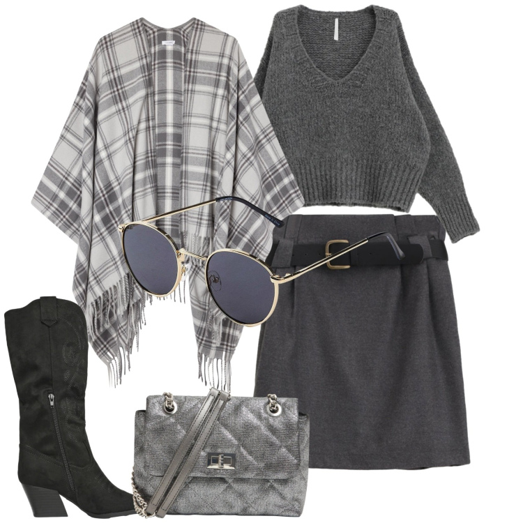 Outfit donna - Total look #2340990. Stile Chic per Tutti i giorni. Abbinamento con occhiali da sole, cappotti, borse a tracolla, stivali, maglieria, minigonne.