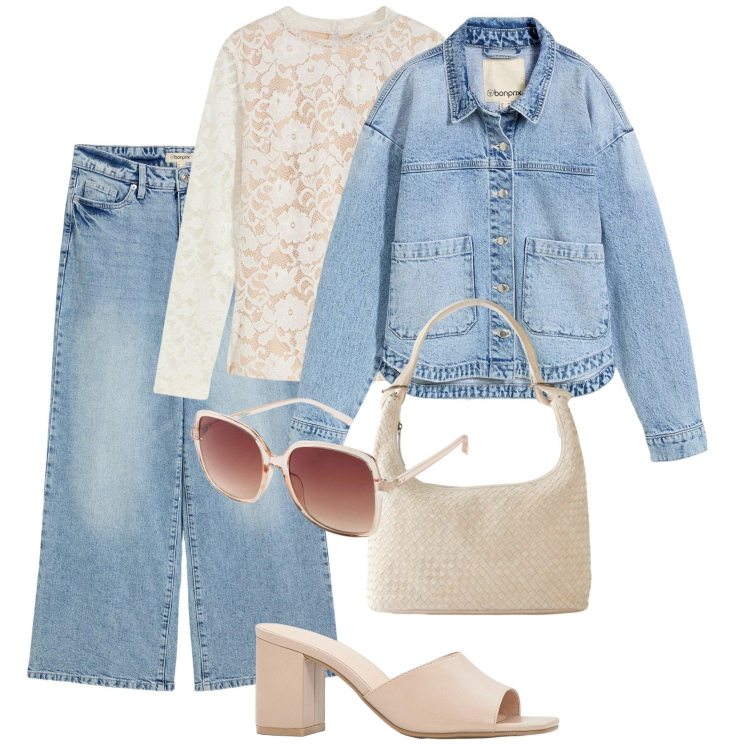 Outfit donna - Bonprix- aspettando la primavera. Stile Casual per Tutti i giorni. Abbinamento con maglieria, cappotti, jeans, sandali col tacco, occhiali da sole, shopping bag.