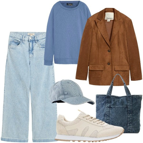 Outfit donna - bonprix - Aspettando la primavera. Stile Casual per Tutti i giorni. Abbinamento con blazer, felpe, jeans, shopping bag, cappelli con visiera, sneakers.