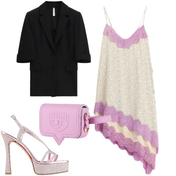 Outfit donna - Cut-Out Confidence. Stile Vintage retrò per Cerimonia. Abbinamento con sandali in pelle, marsupi, blazer, vestiti asimmetrici.