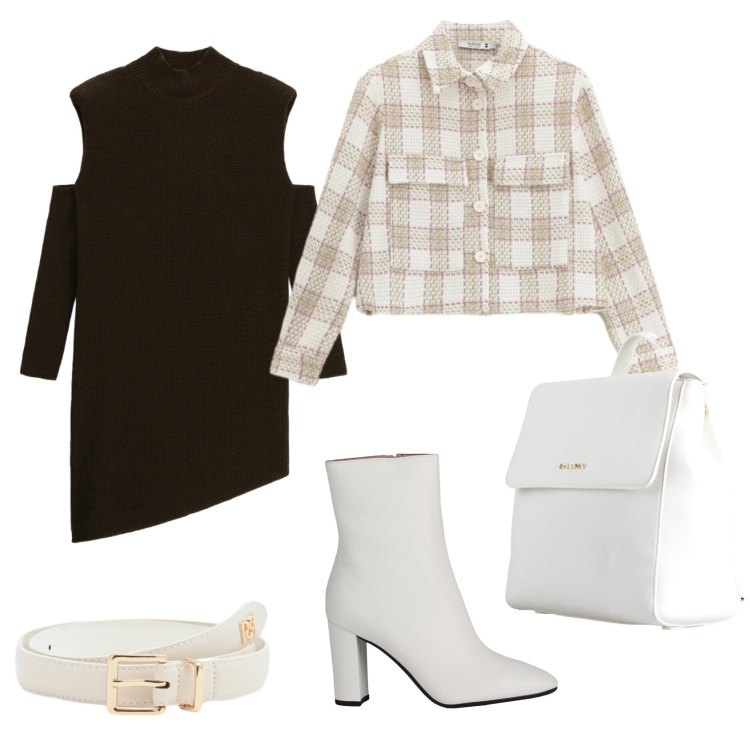 Outfit donna - Total look #2341023. Stile Casual chic per Ufficio. Abbinamento con zaini, stivaletti, vestiti asimmetrici, cappotti, cinture.