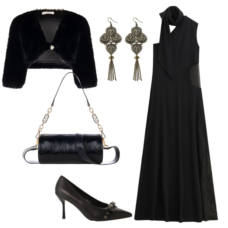 Outfit donna - Total look #2341025. Stile Glamour per Serata fuori. Abbinamento con vestiti lunghi, décolleté, orecchini, borse a mano, bolero.