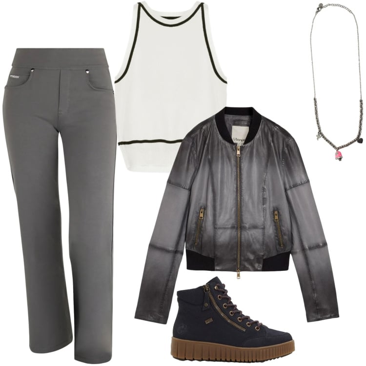 Outfit donna - Total look #2341027. Stile Basic per Sport. Abbinamento con sneakers alte, blazer, top, pantaloni, ciondoli.