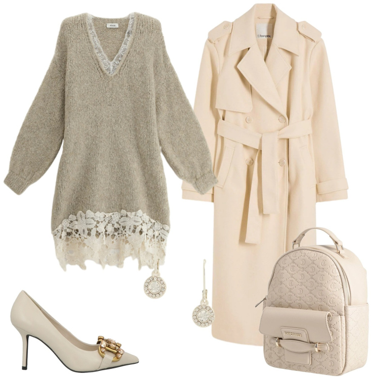 Outfit donna - Total look #2341029. Stile Chic per Ufficio. Abbinamento con décolleté, zaini, trench, vestiti corti, orecchini.