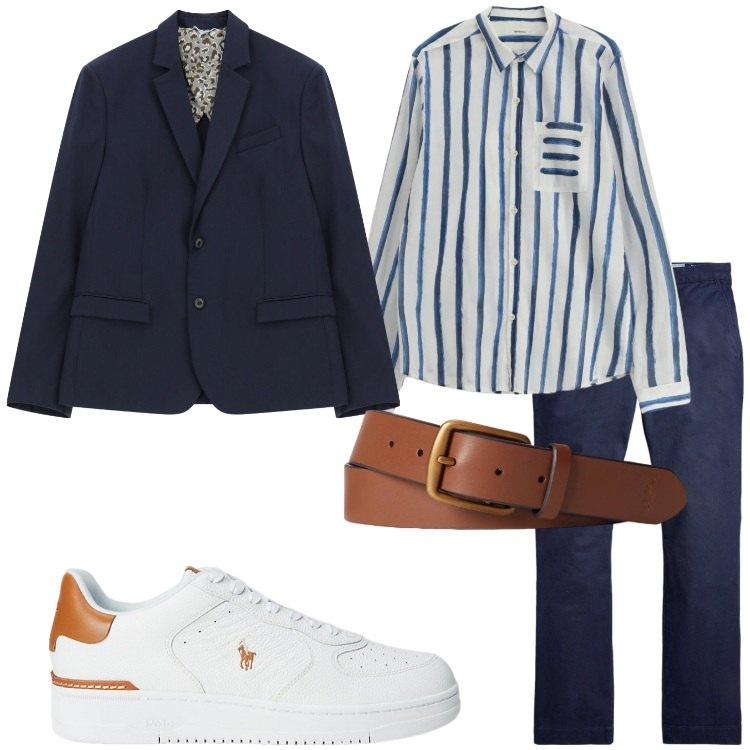 Outfit uomo - Aperitivo dopo l\'ufficio. Stile Business/Elegante per Tutti i giorni. Abbinamento con camicie, giacche, pantaloni, cinture, sneakers.