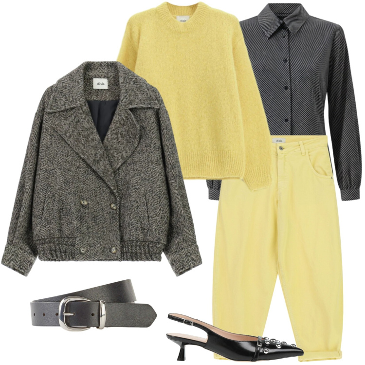Outfit donna - Giallo: il colore di tendenza 2026. Stile Trendy per Ufficio. Abbinamento con décolleté, cinture, pantaloni, cappotti, maglieria, camicie.