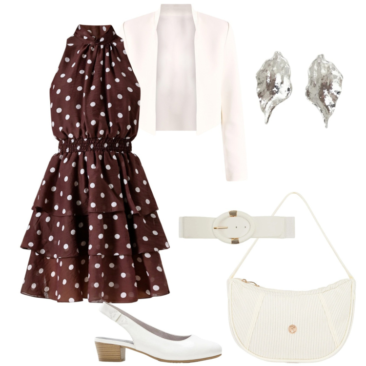 Outfit donna - Total look #2341036. Stile Casual chic per Cerimonia. Abbinamento con décolleté, cinture, orecchini, borse a mano, vestiti senza maniche, bolero.