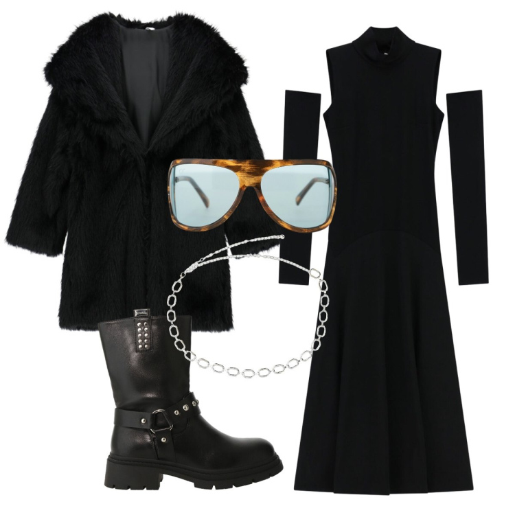 Outfit donna - Audace elegante black Imperial. Stile Rock per Tutti i giorni. Abbinamento con cappotti, vestiti lunghi, stivali, occhiali da sole, collane.